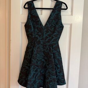Alive and Olivia Teal and Black V-Neck Fit & Flare Dress